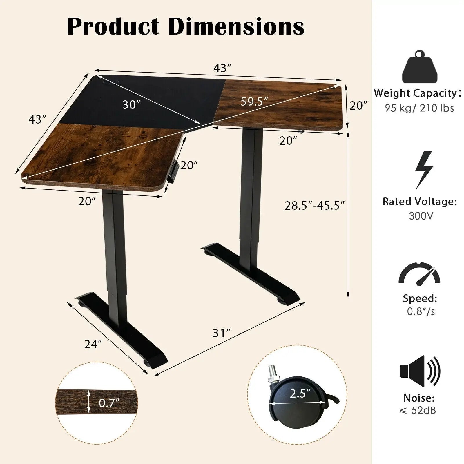 L-shaped Electric Standing Desk with 4 Memory Positions and LCD Display by DirectDeals