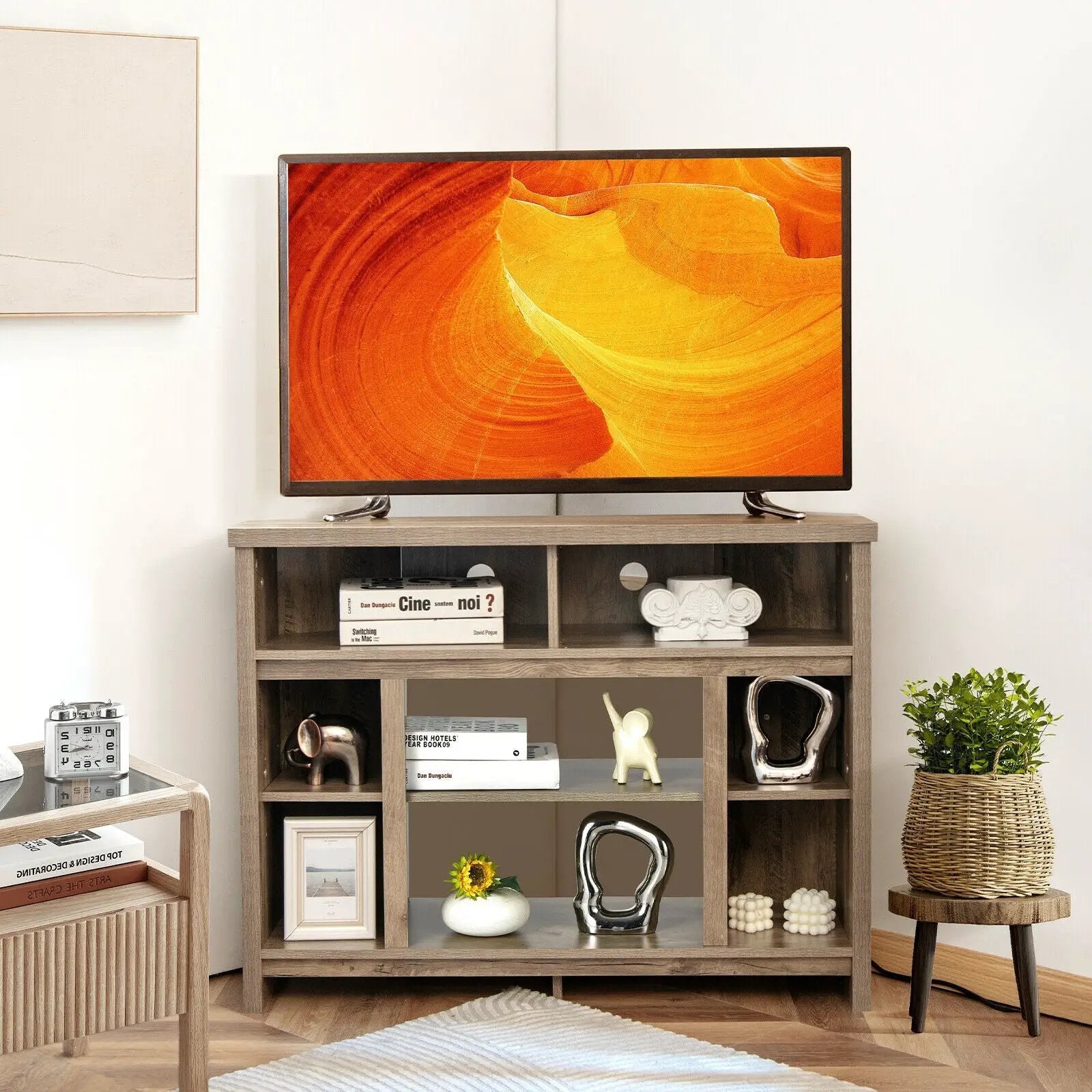 Modern Corner TV Stand with Adjustable Shelves for TVs up to 48 Inch by DirectDeals