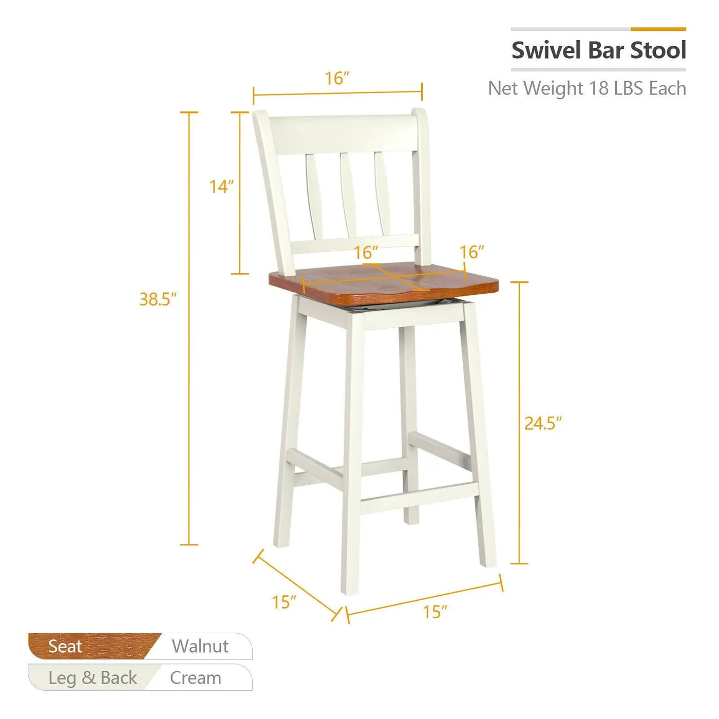 24.5 Inches Set of 2 Swivel Bar Stools with 360° Swiveling by DirectDeals