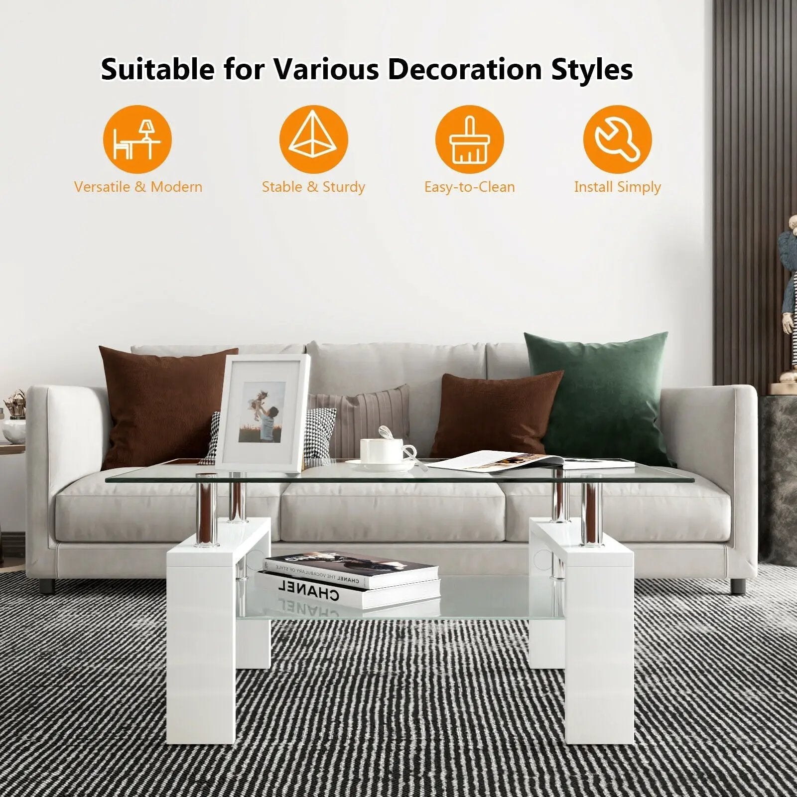 Rectangular Tempered Glass Coffee Table with Shelf by DirectDeals