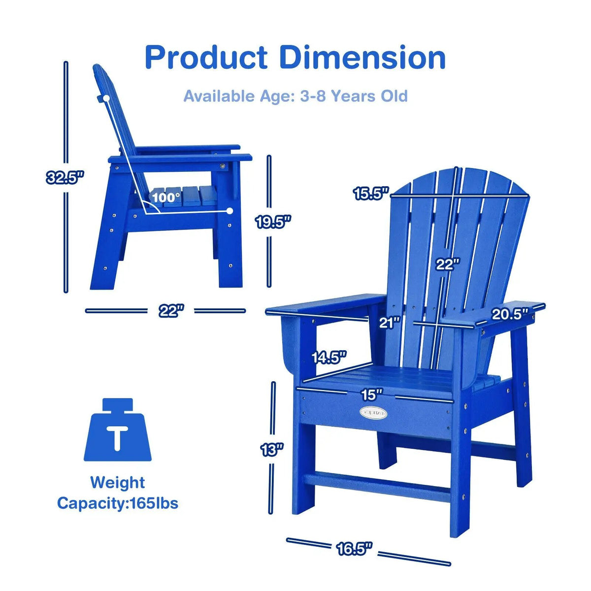 Patio Kids' Adirondack Chair with Ergonomic Backrest by DirectDeals