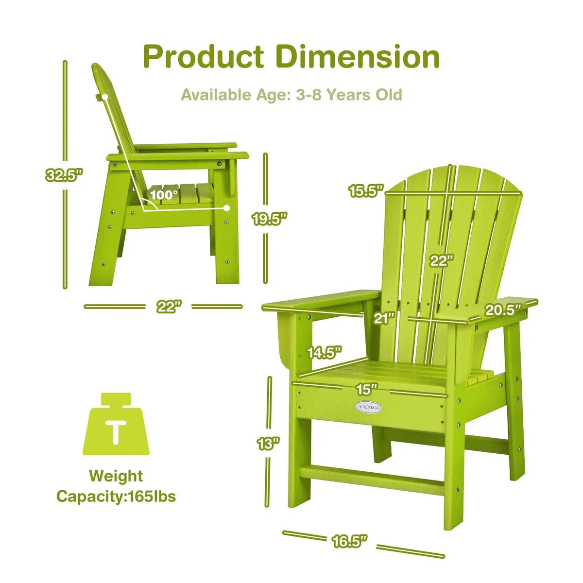 Patio Kids' Adirondack Chair with Ergonomic Backrest by DirectDeals