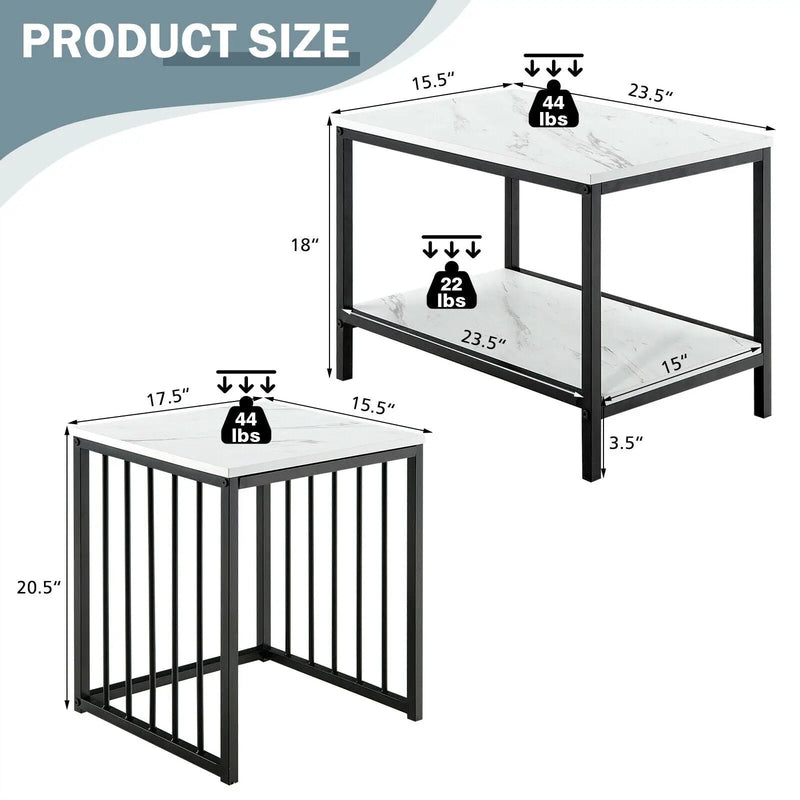 Set of 2 Nesting End Tables with Storage Shelf-White by DirectDeals