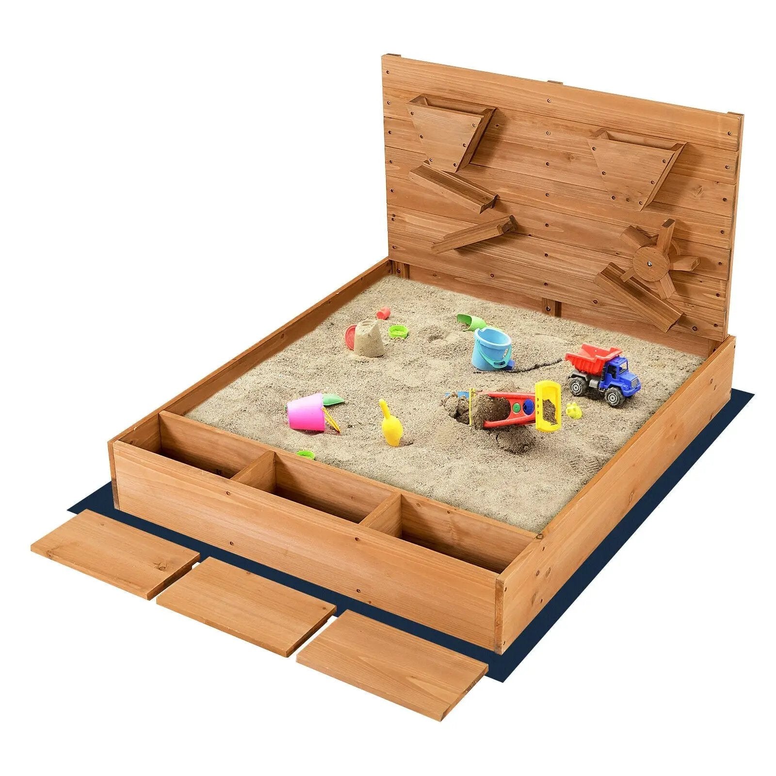 Kids Wooden Square Sandbox with Cover by DirectDeals