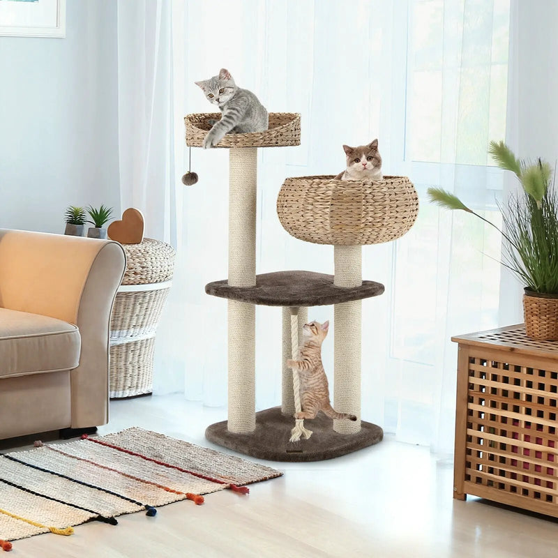 41 Inch Rattan Cat Tree with Napping Perch by DirectDeals