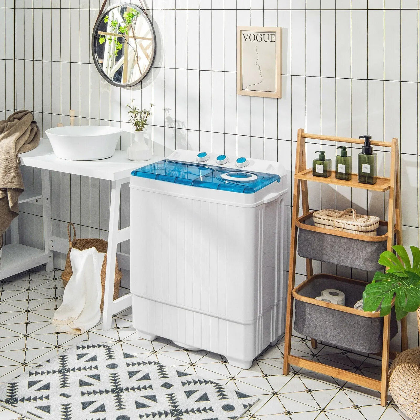 26 LBS Twin Tub Portable Washing Machine with Built-In Drain Pump-Gray by DirectDeals
