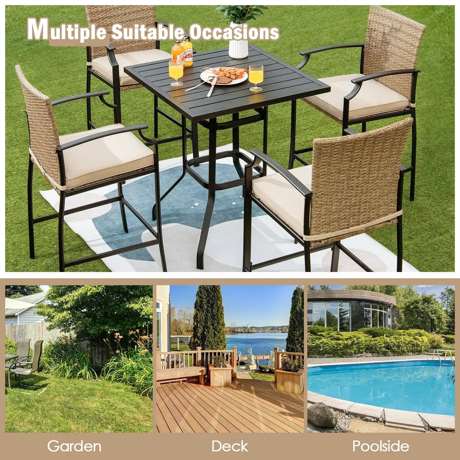 32 Inches Outdoor Steel Square Bar Table with Powder-Coated Tabletop by DirectDeals
