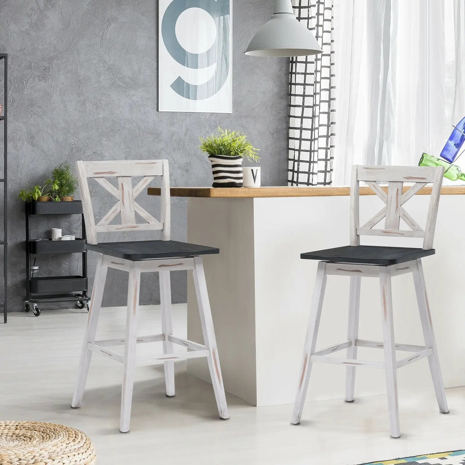 Set of 2 360-Degree Swivel Bar Stools for Home Restaurant by DirectDeals