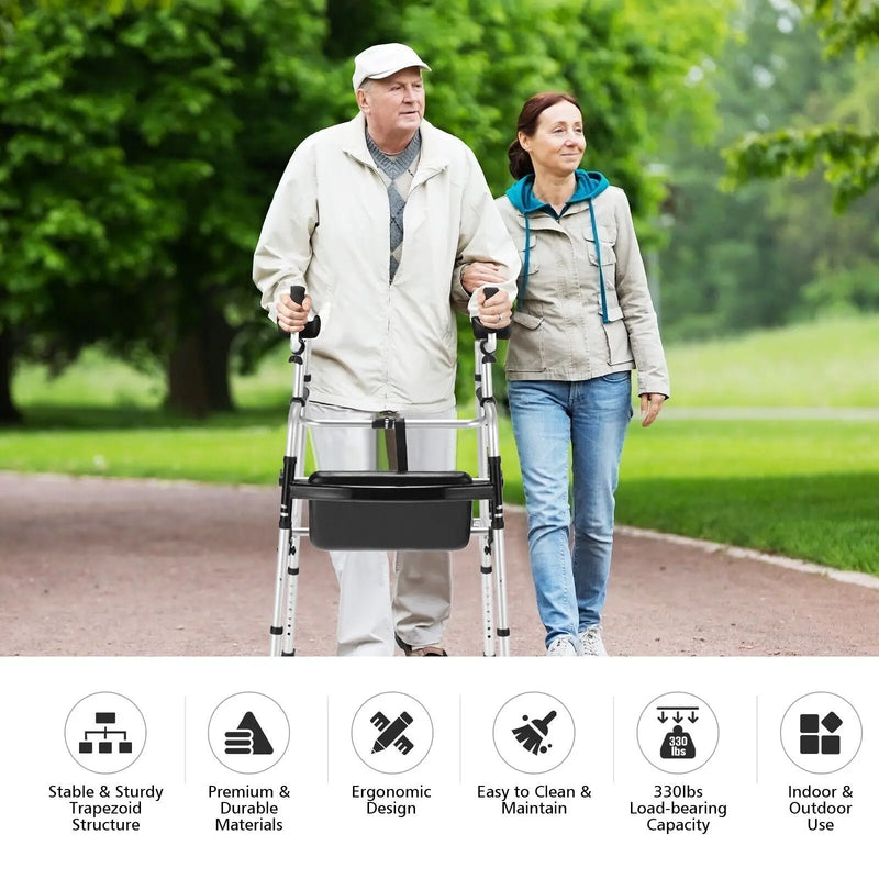 Height Adjustable Rolling Walker With Seat and Armrest Pad by DirectDeals