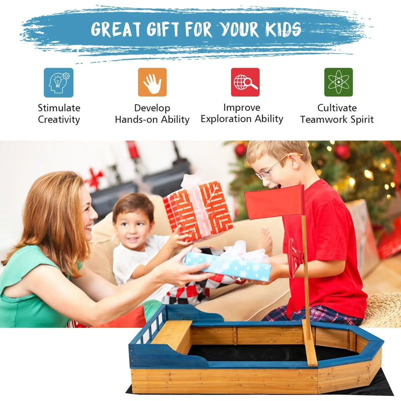 Kids' Pirate Boat Sandbox with Flag and Rudder by DirectDeals