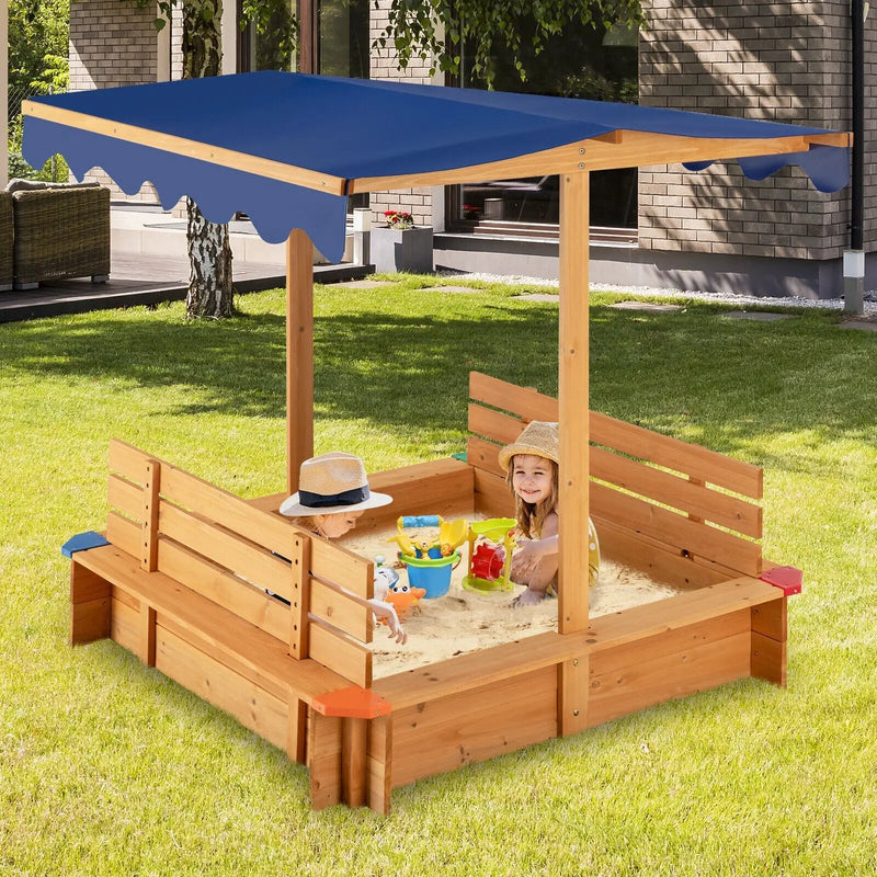Kids Wooden Sandbox with Canopy and 2 Bench Seats by DirectDeals