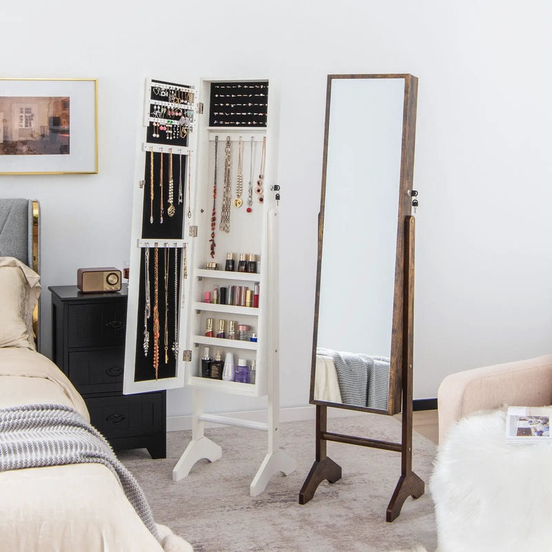 Free-Standing Jewelry Cabinet with Full-Length Mirror and Lockable Door by DirectDeals