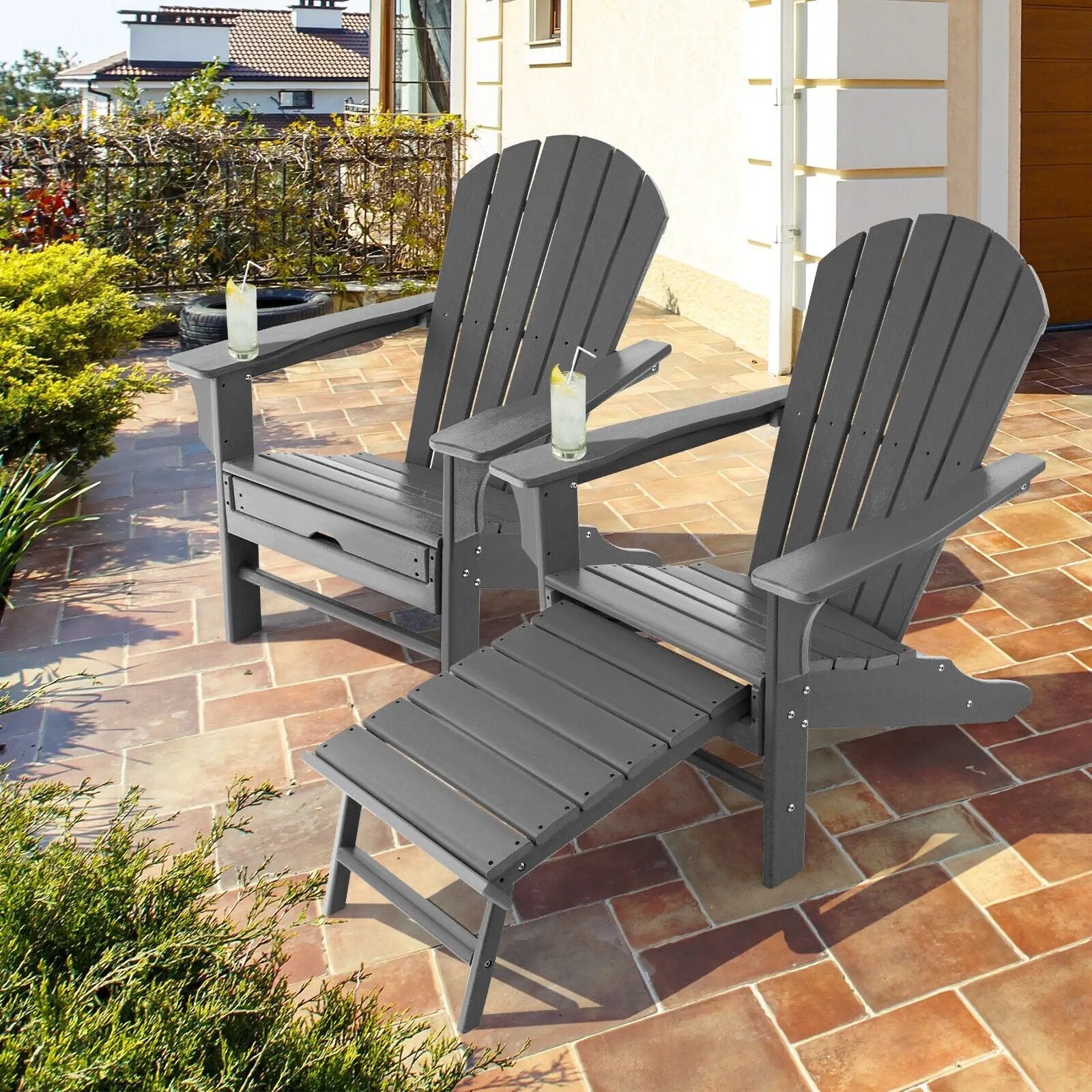 Patio HDPE Adirondack Chair with Retractable Ottoman by DirectDeals