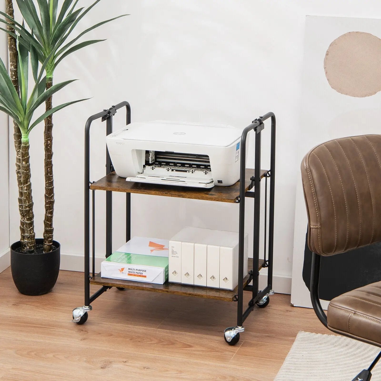 Folding Rolling Cart with Metal Frame-2-Tier by DirectDeals