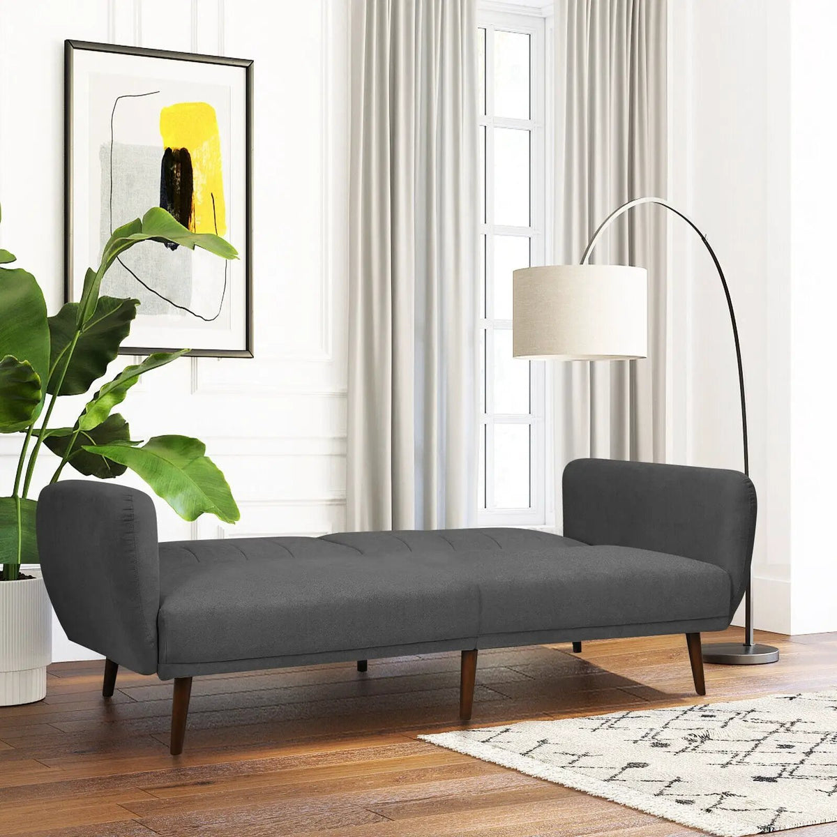 Convertible Futon Sofa Bed Adjustable Couch Sleeper with Wood Legs by DirectDeals