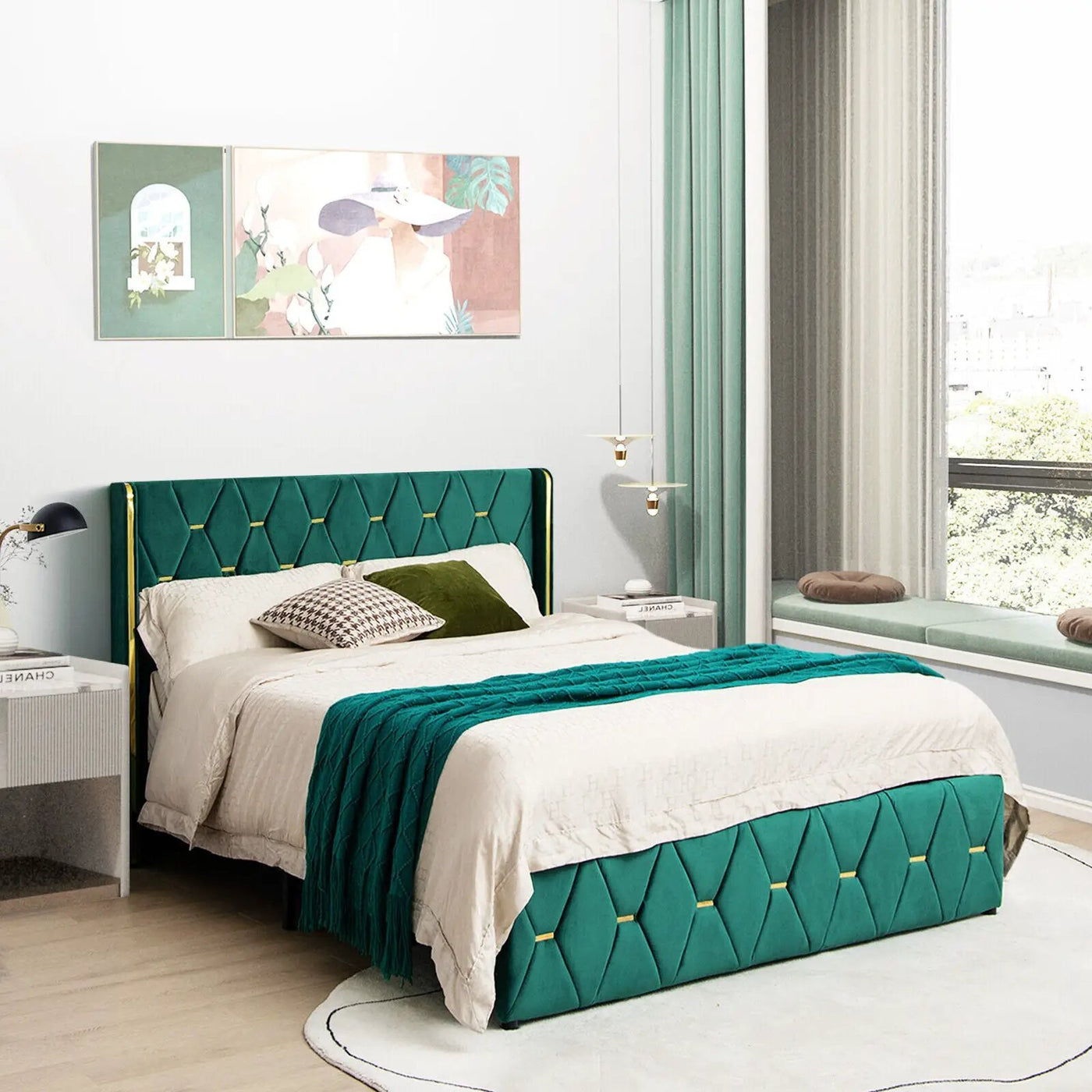 Queen/Full Size Upholstered Platform Bed Frame with Adjustable Headboard by DirectDeals