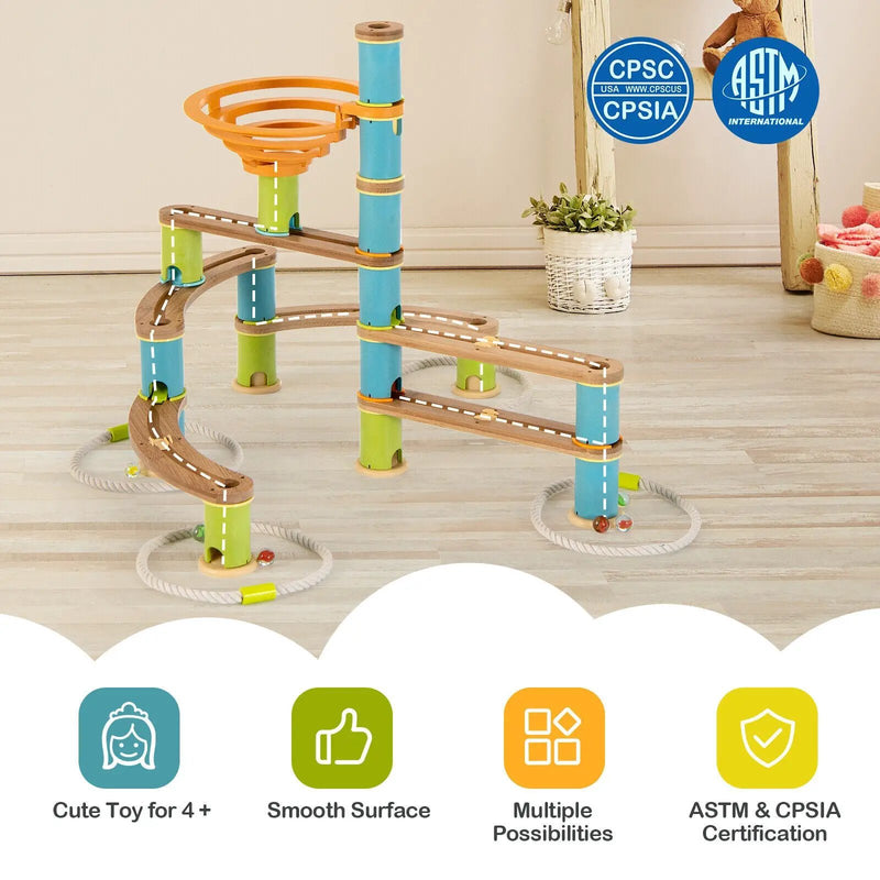 Bamboo Build Run Toy with Marbles for Kids Over 4 by DirectDeals