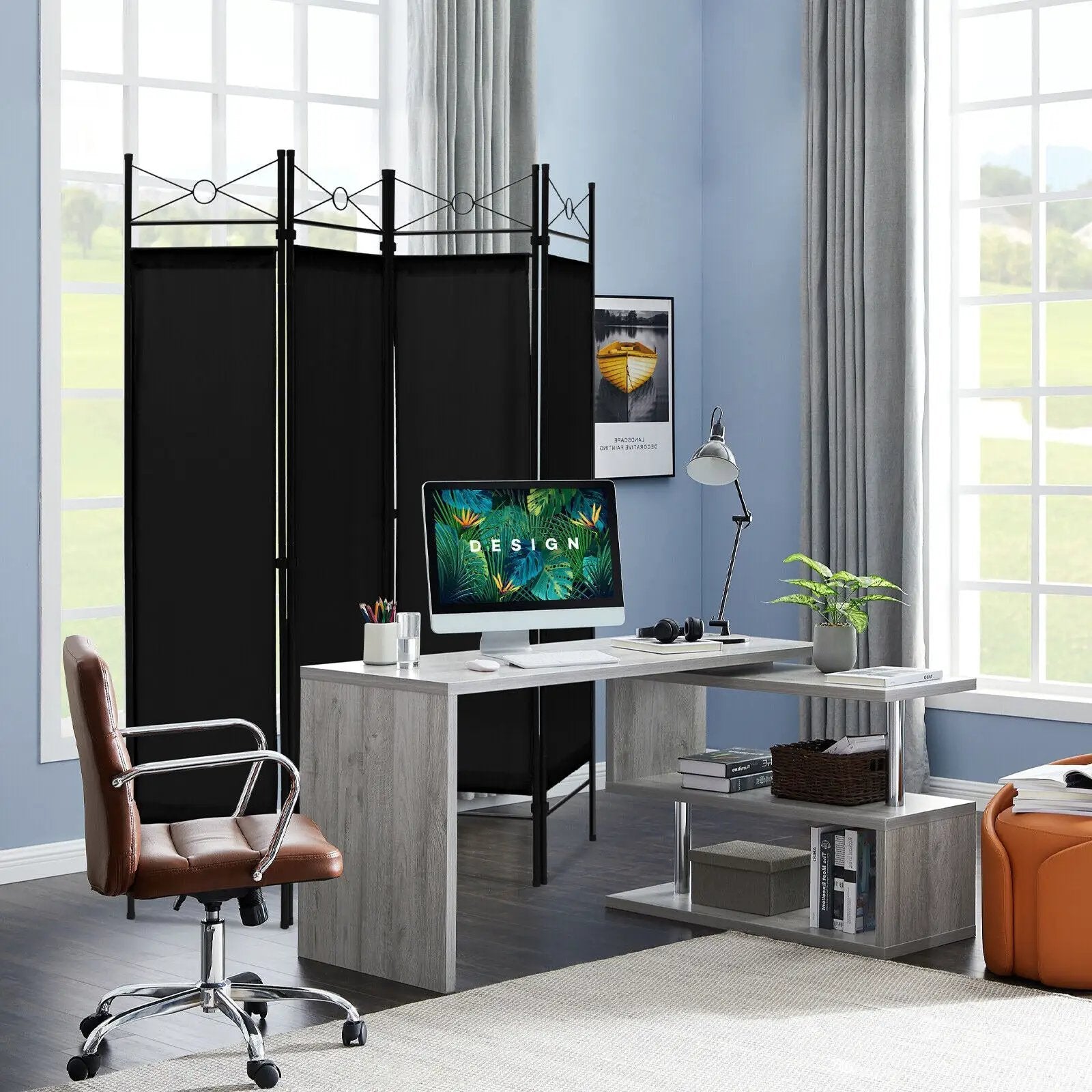 6 Feet 4-Panel Folding Freestanding Room Divider by DirectDeals