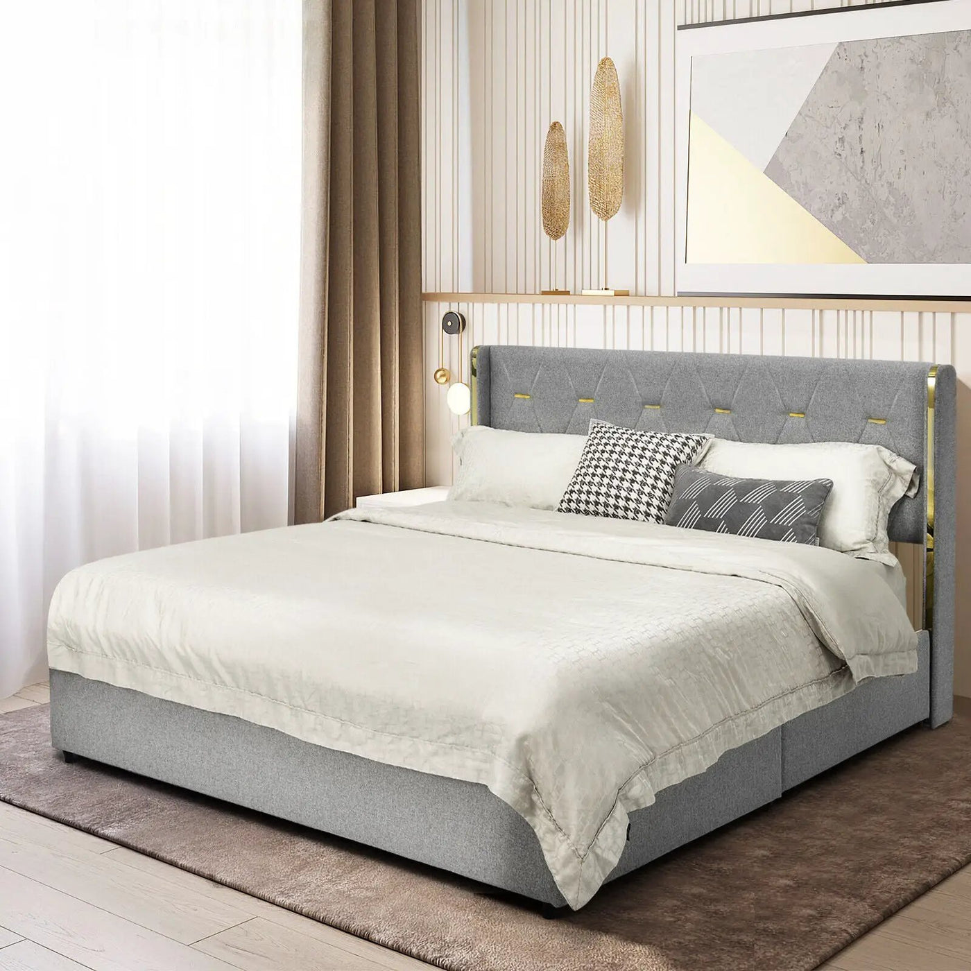 Bed Frame Mattress Foundation with 4 Storage Drawers by DirectDeals