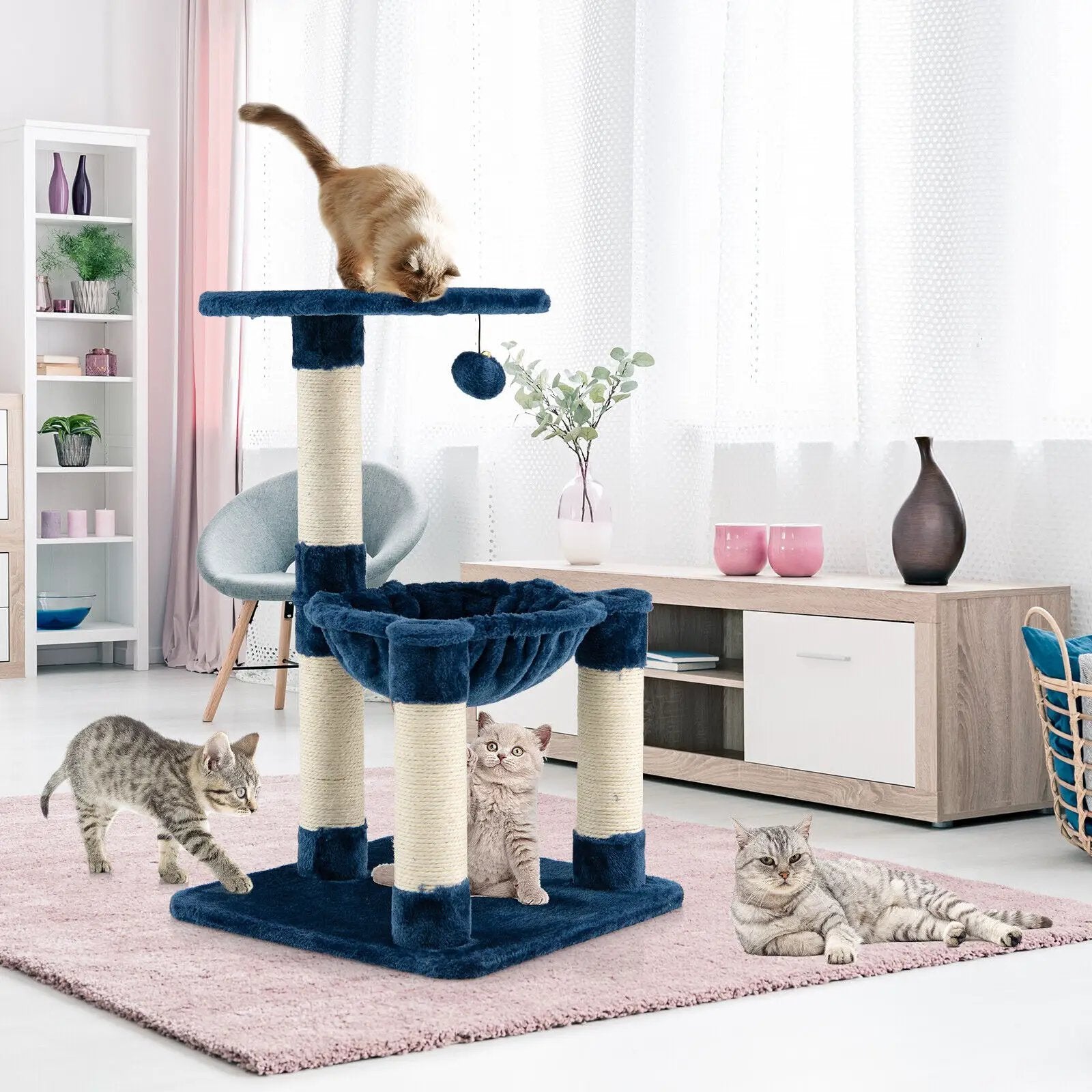 Multi-level Cat Tree with Scratching Posts and Cat Hammock by DirectDeals