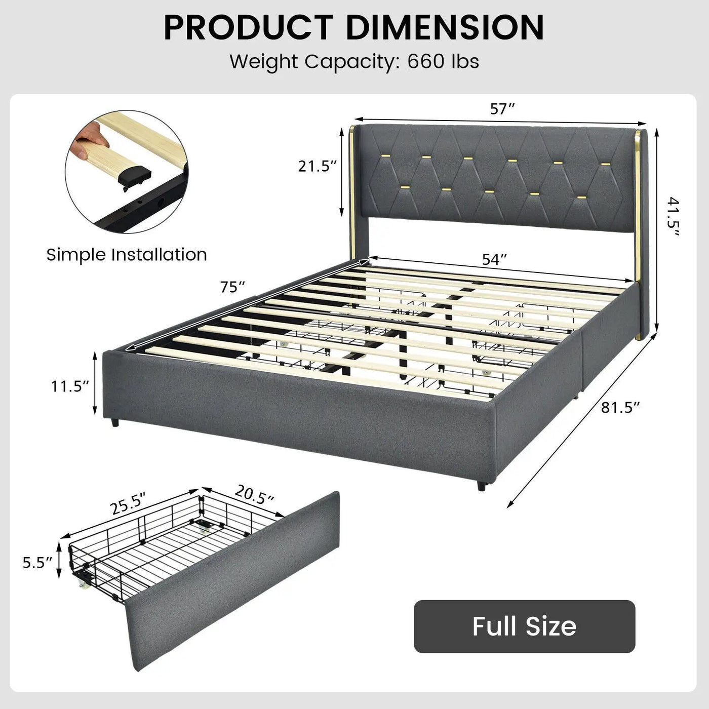 Full/Queen Size Upholstered Bed Frame with 4 Storage Drawers by DirectDeals