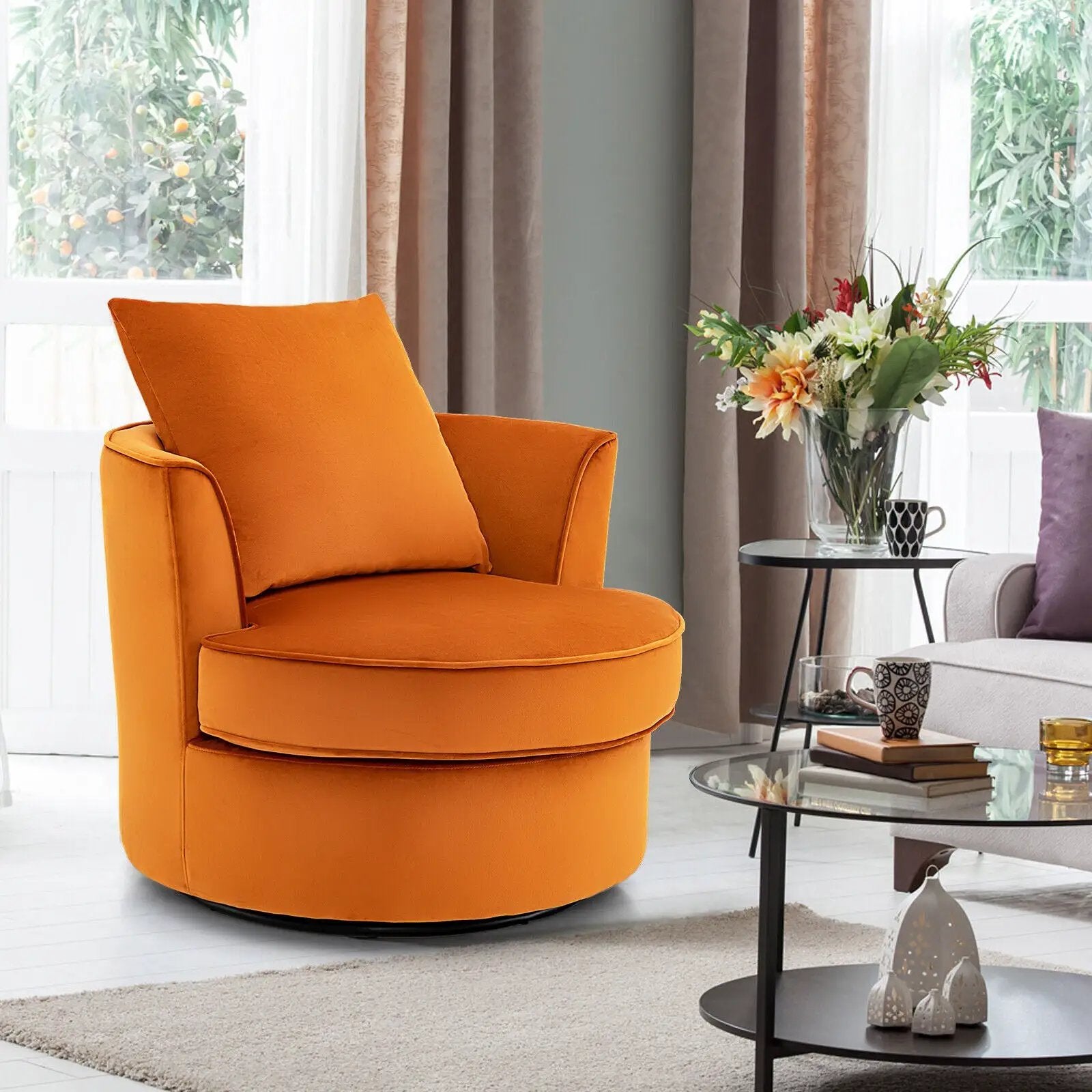 Modern 360¬∞ Swivel Barrel Chair with No Assembly Needed-Orange by DirectDeals