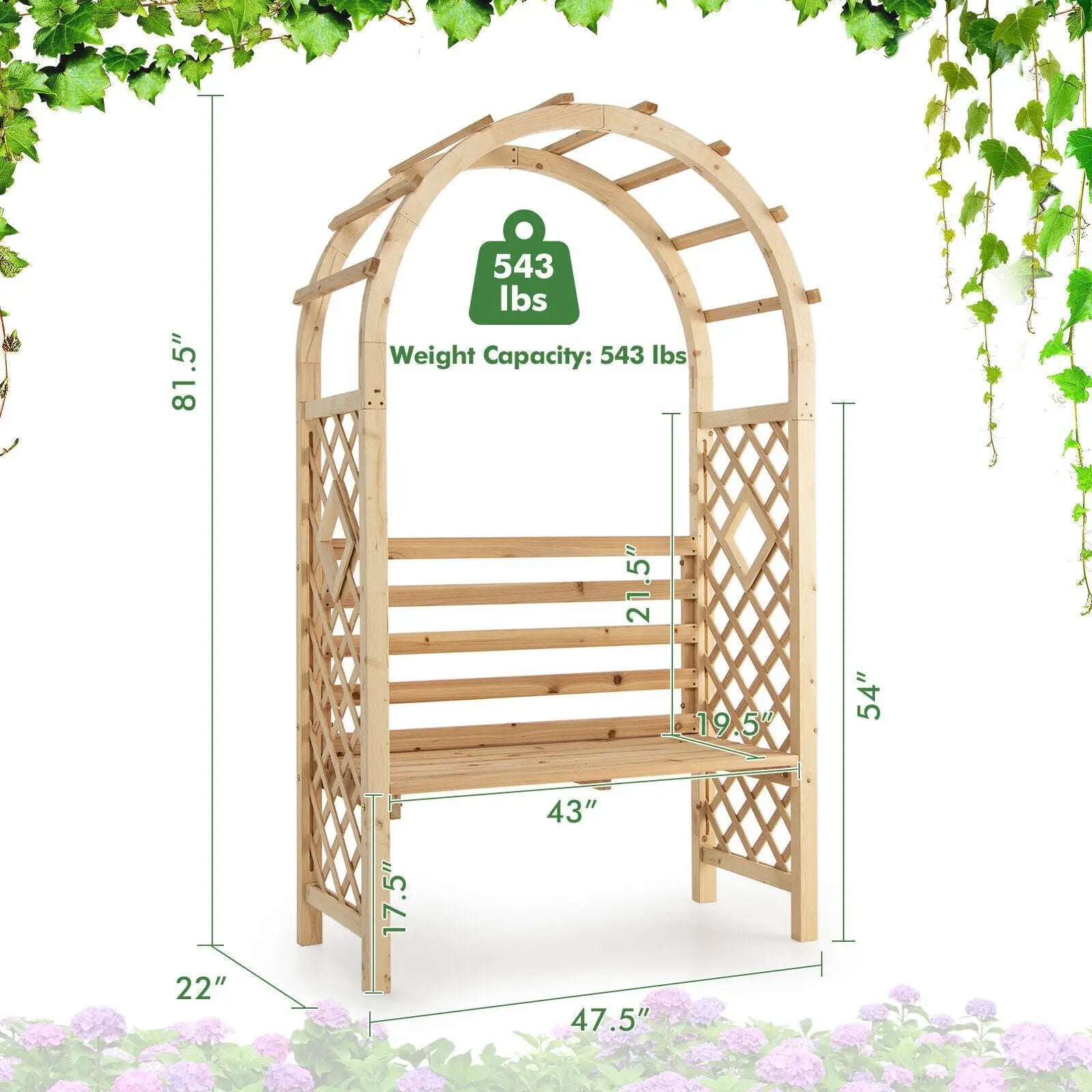 Wooden Garden Bench Arch Pergola Outdoor Arbor by DirectDeals