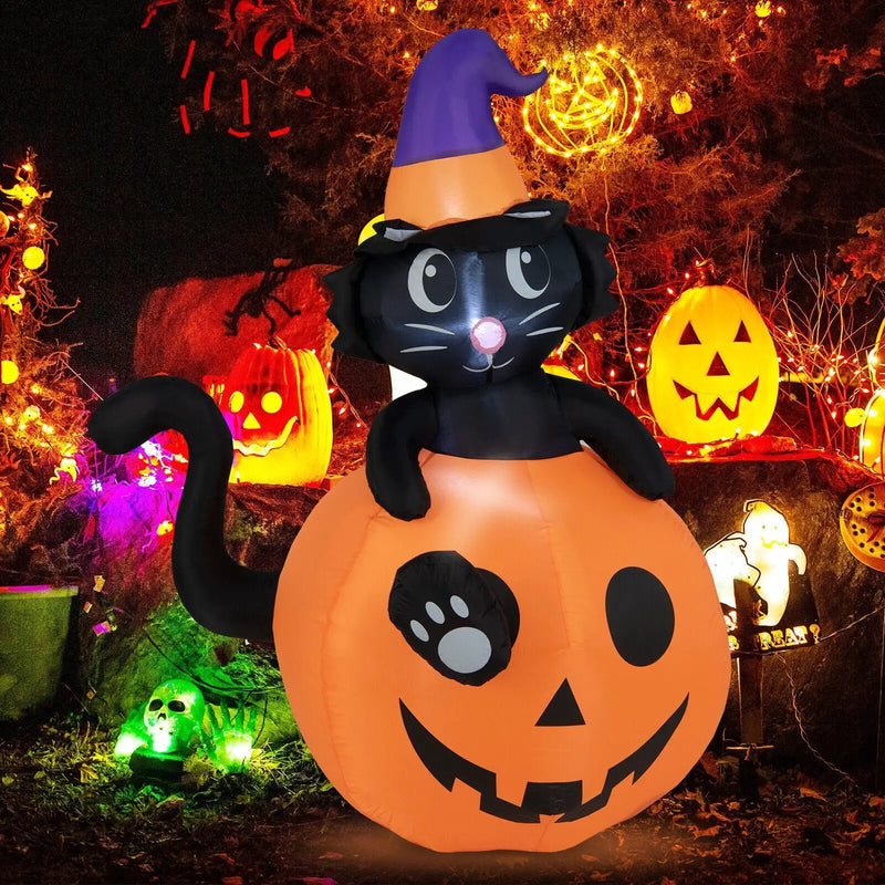 5 Feet Inflatable Halloween Pumpkin with Witch's Black Cat by DirectDeals