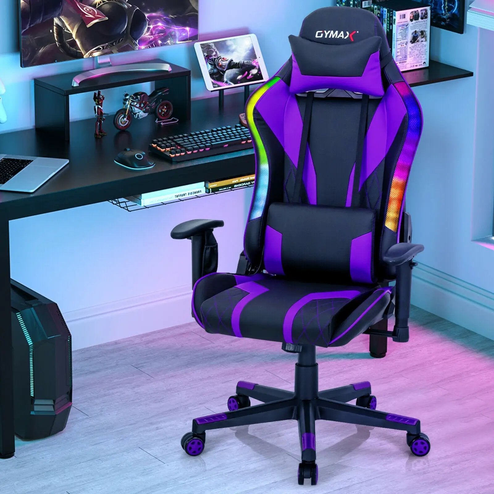 Gaming Chair Adjustable Swivel Computer Chair with Dynamic LED Lights by DirectDeals