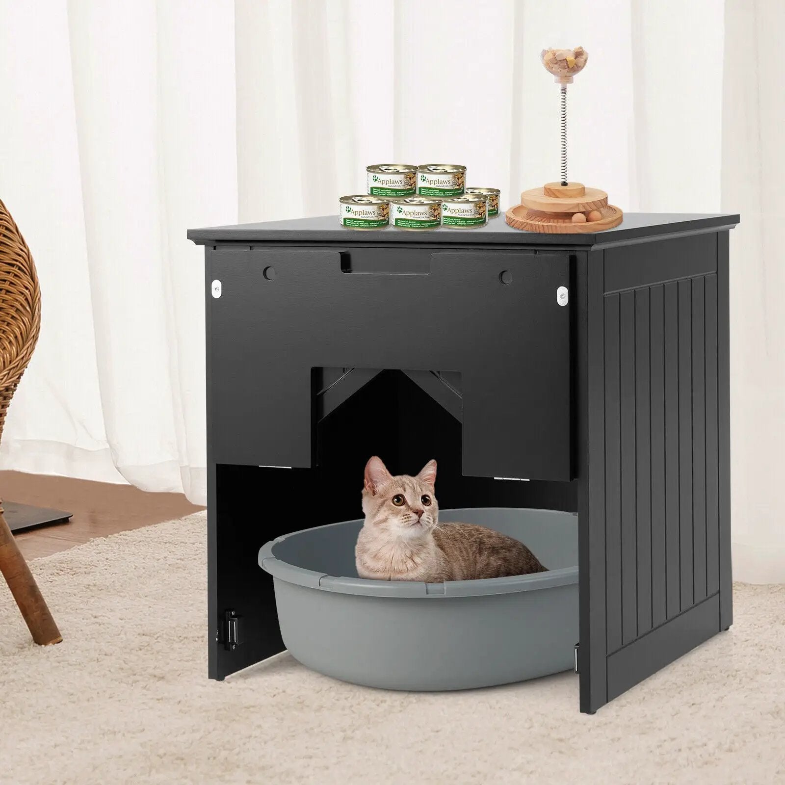 Cat Litter Box Enclosure with Flip Magnetic Half Door by DirectDeals