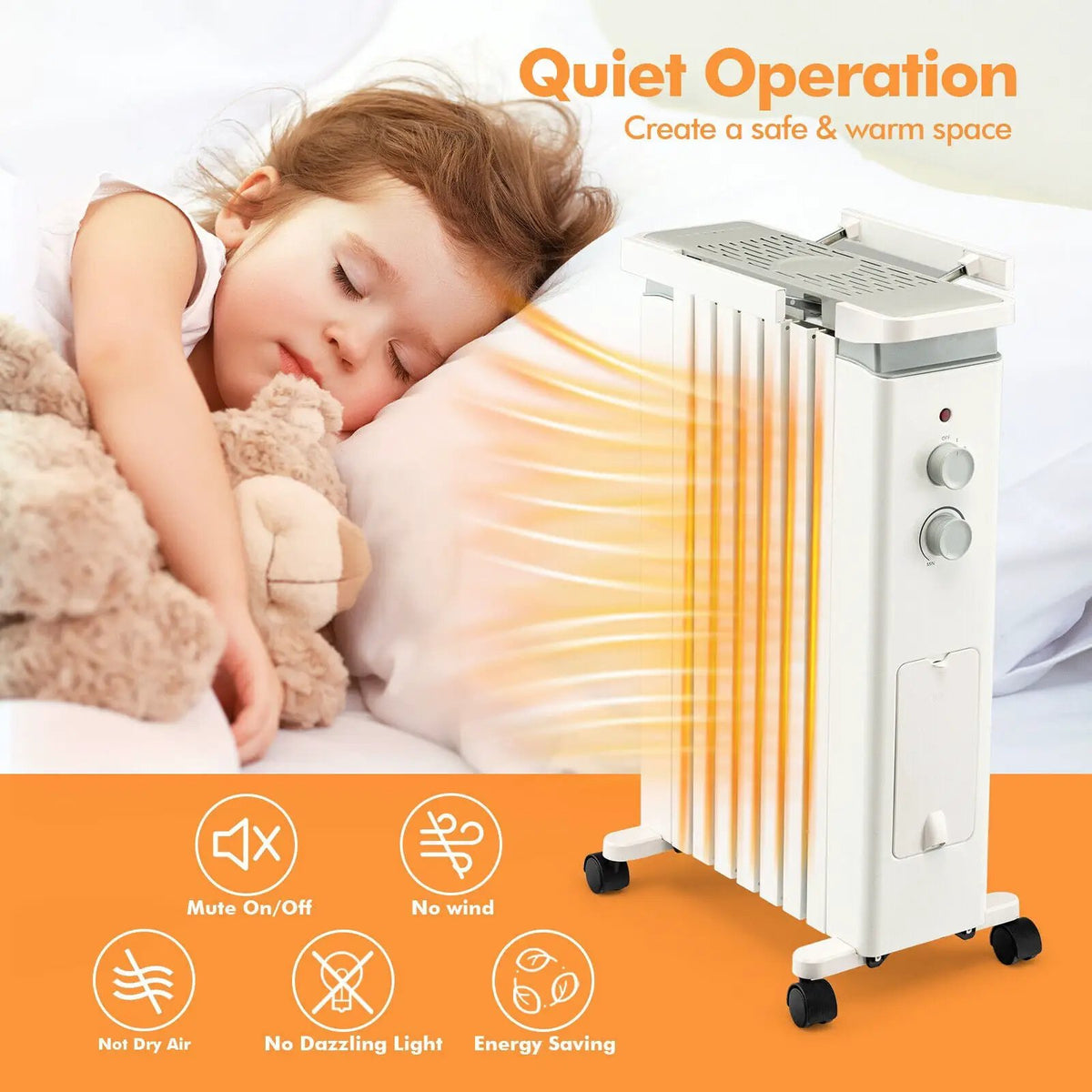 1500W Portable Oil Filled Radiator Heater with 3 Heat Settings by DirectDeals
