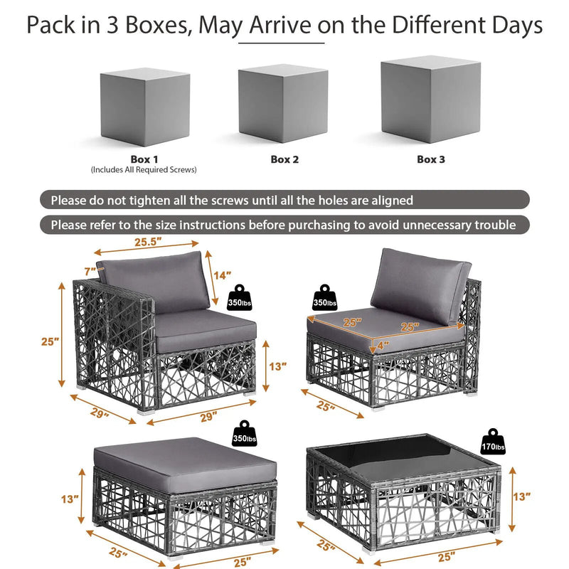 5 Pieces Patio PE Rattan Wicker Sofa Furniture Set-Gray by DirectDeals