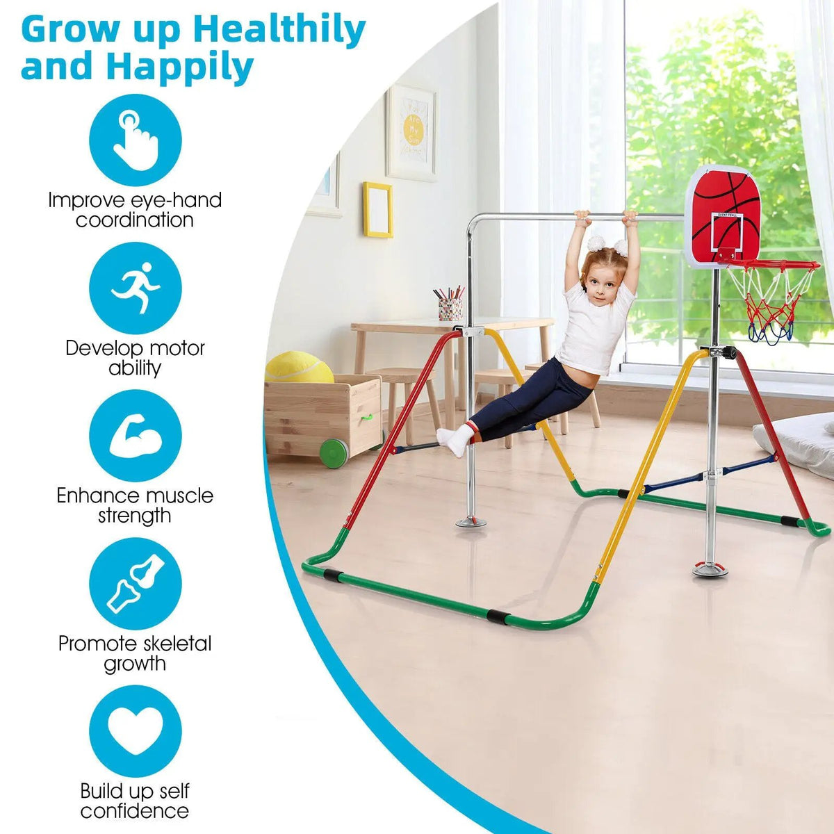 Kids Folding Horizontal Bar with 4 Adjustable Heights by DirectDeals