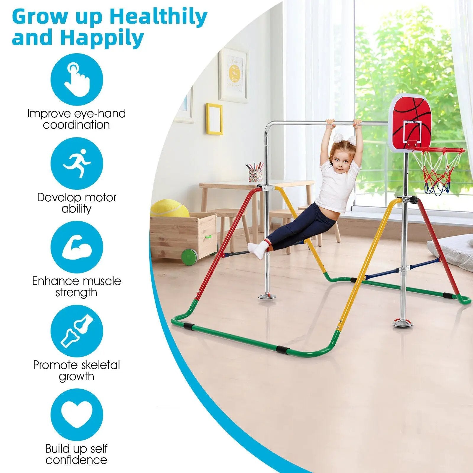 Kids Folding Horizontal Bar with 4 Adjustable Heights by DirectDeals