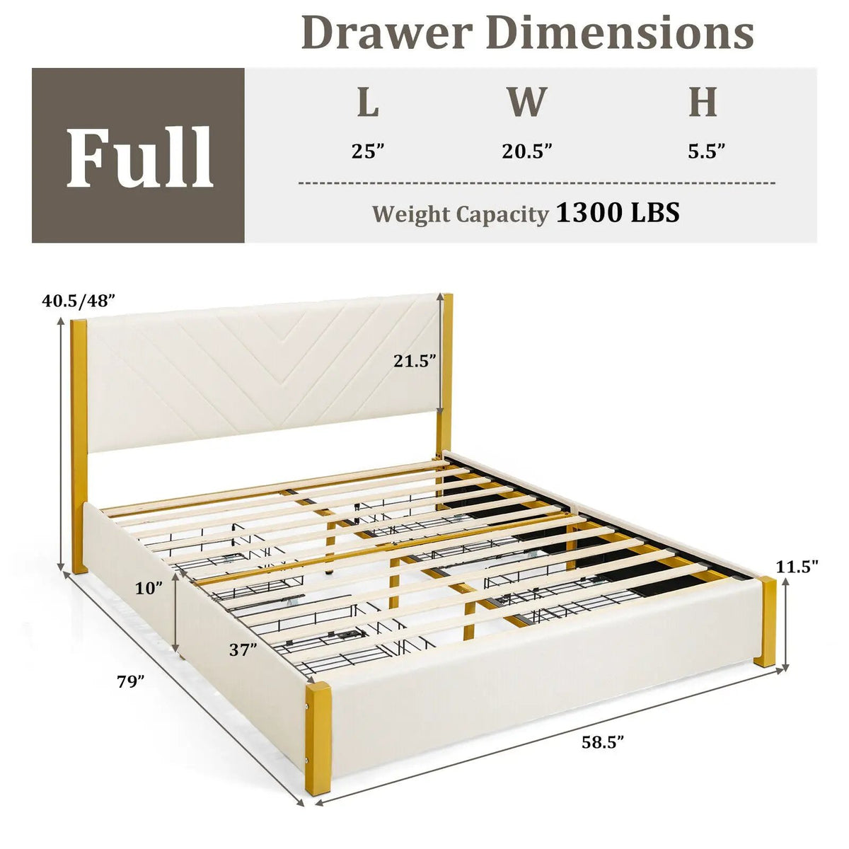 Full Size/Queen Size Upholstered Bed Frame with Adjustable Headboard and 4 Drawers by DirectDeals