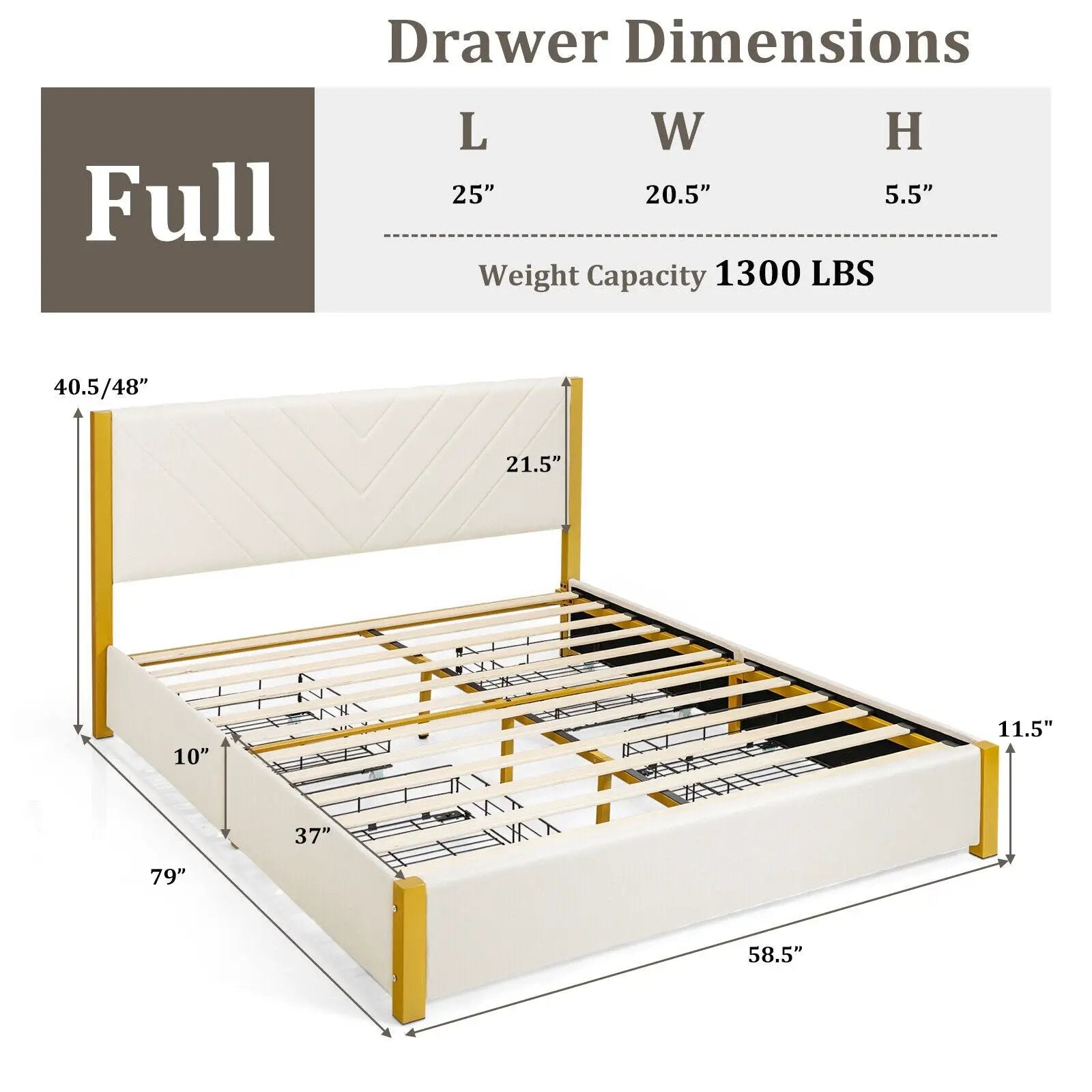 Full Size/Queen Size Upholstered Bed Frame with Adjustable Headboard and 4 Drawers by DirectDeals