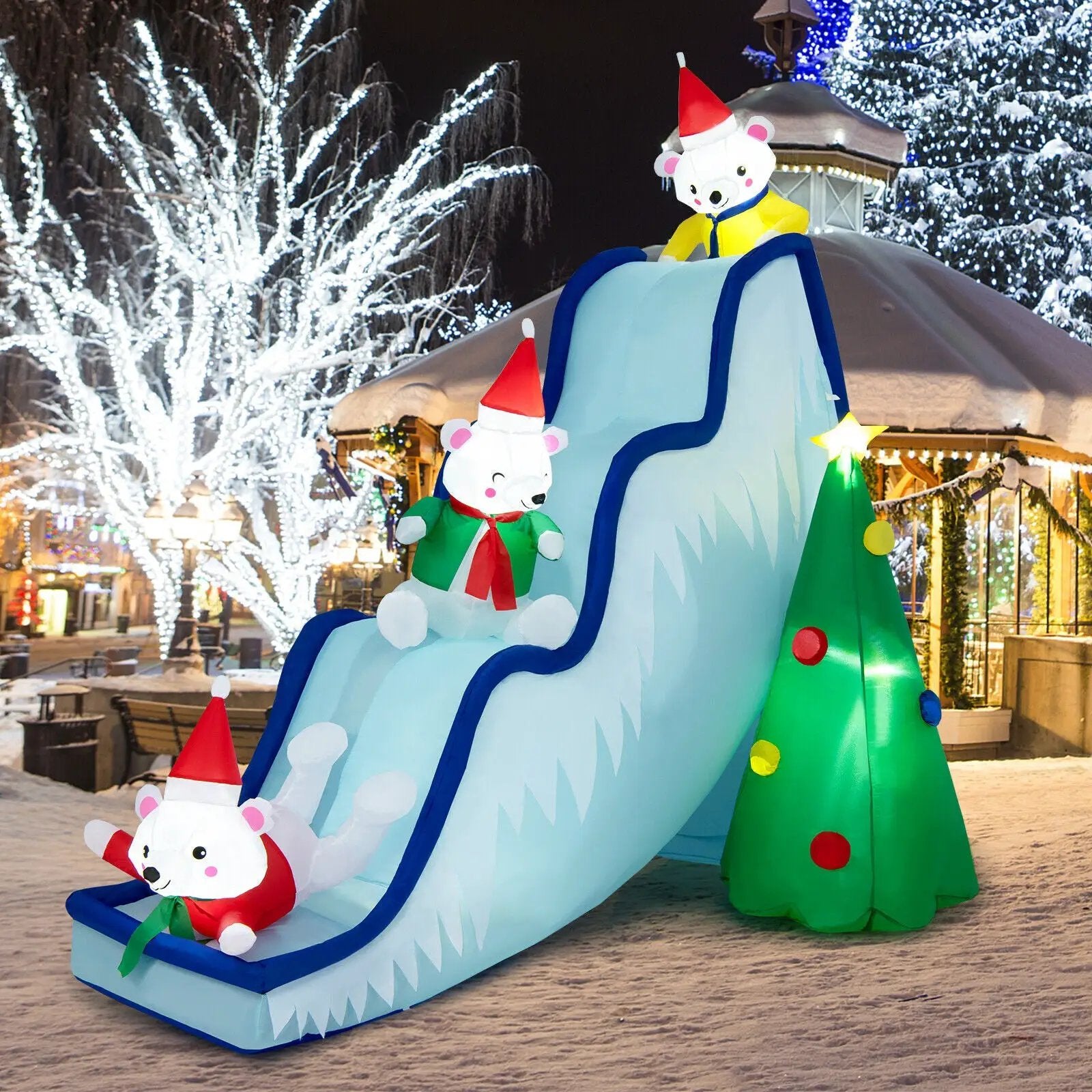 9 Feet Inflatable Polar Bear Slide Scene Decoration with LED Lights by DirectDeals