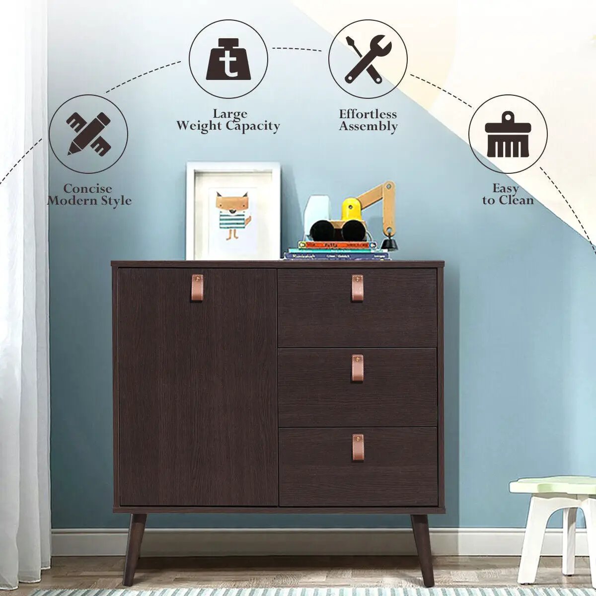 3-drawer Sideboard Storage Display Cabinet-Brown by DirectDeals