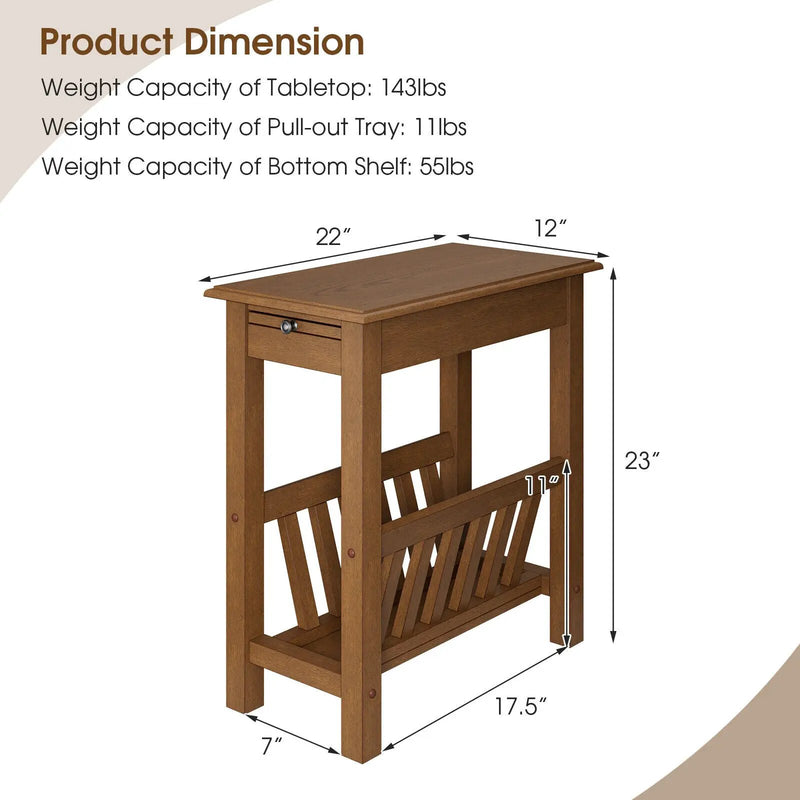 2-Tier End Table with Pull-out Tray and Solid Rubber Wood Legs by DirectDeals