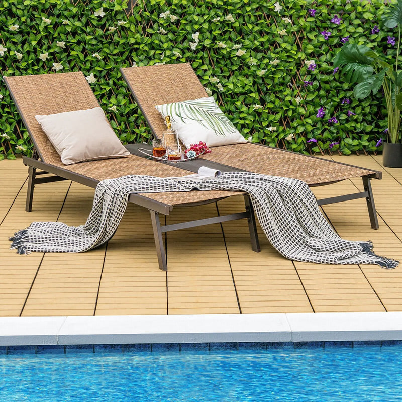 2-Person Patio Chaise Lounge with Middle Panel-Brown by DirectDeals