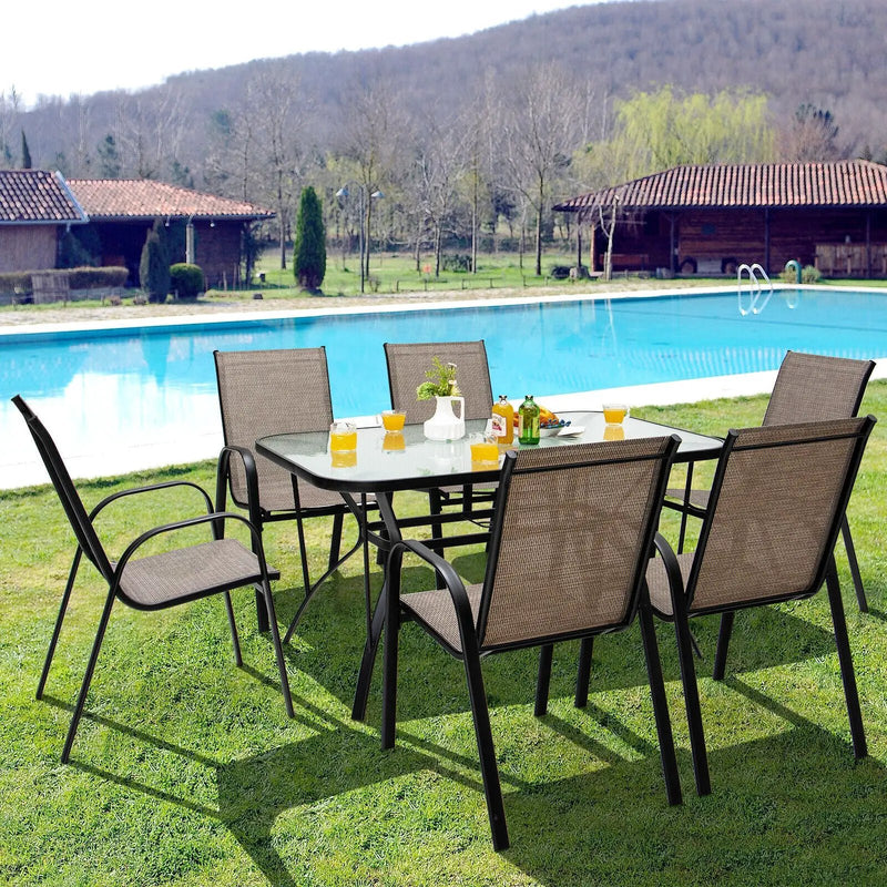 6 Pieces Patio Stackable Dining Chairs with Curved Armrests and Breathable Fabric by DirectDeals