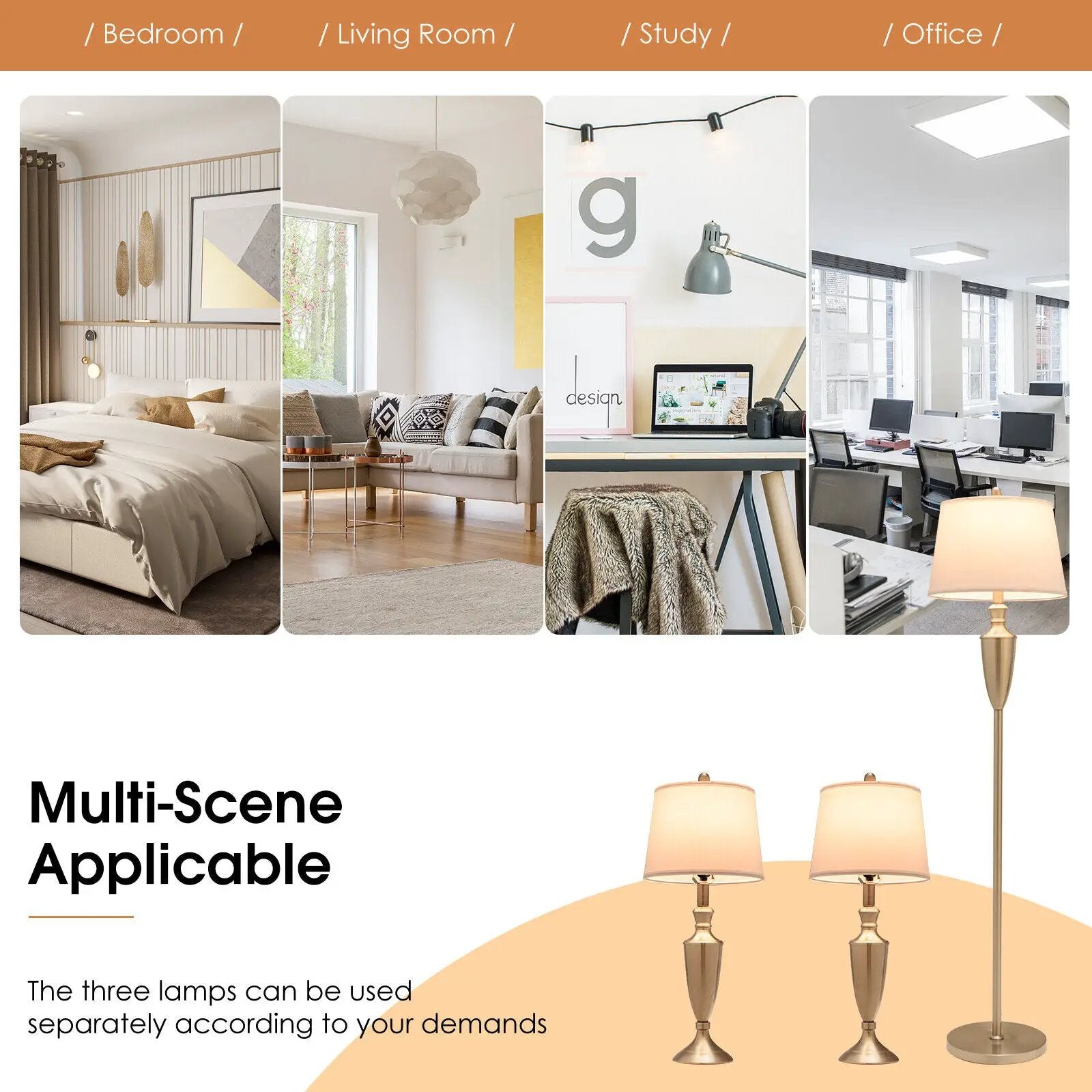 3 Piece Lamp with Set Modern Floor Lamp and 2 Table Lamps-Silver by DirectDeals