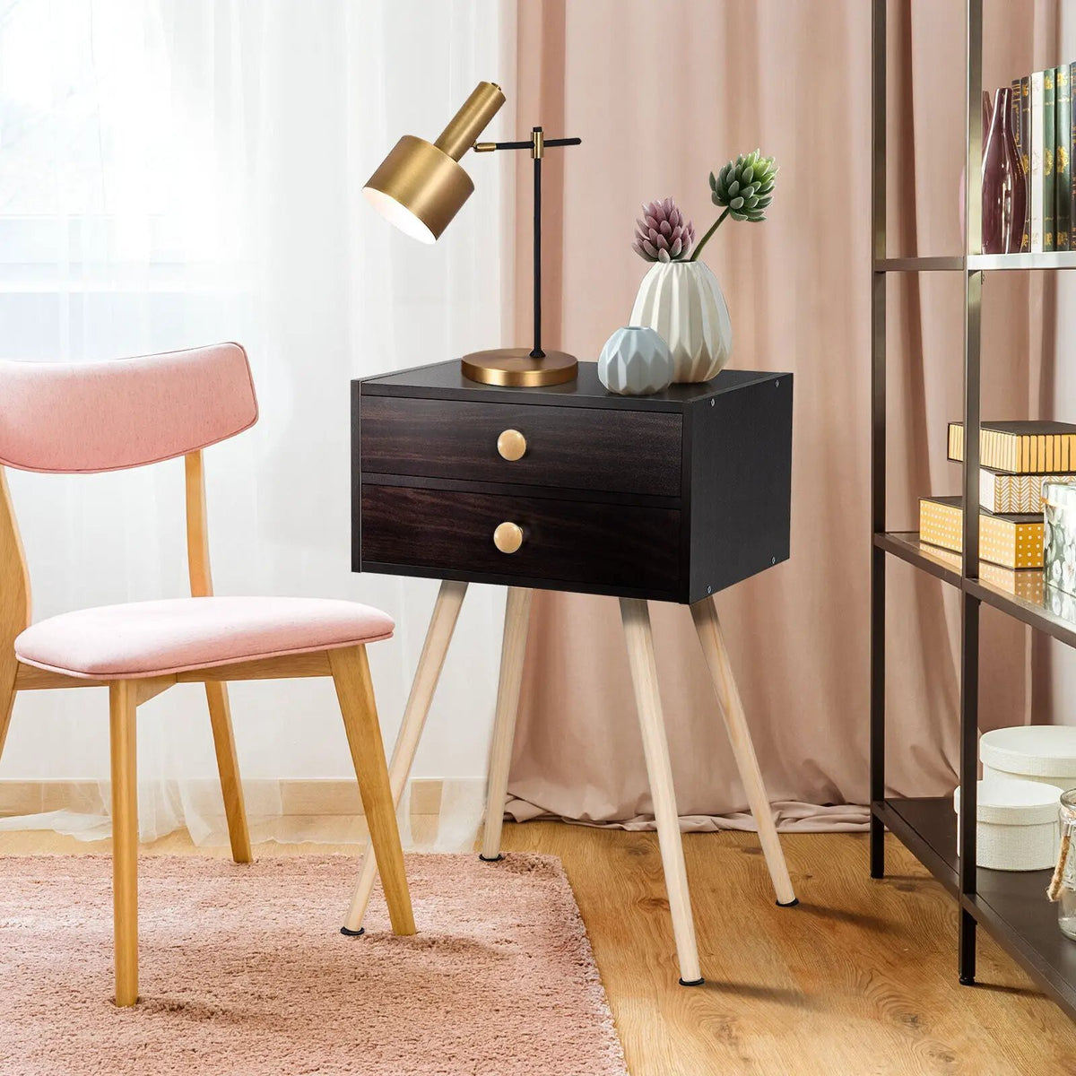 Modern Nightstand Bedside Table Mid Century with 2 Drawers-Natural by DirectDeals
