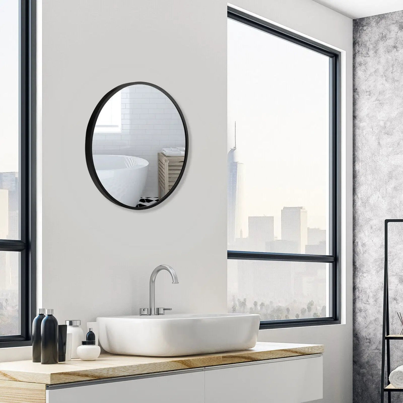 16-inch Round Wall Mirror with Aluminum Alloy Frame by DirectDeals