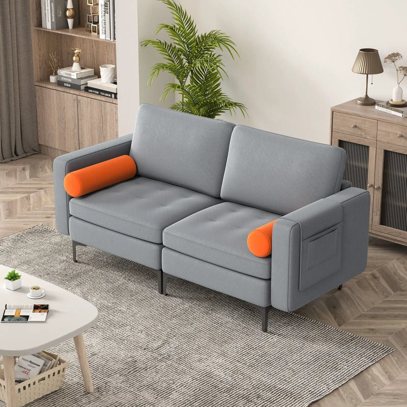 Modern Loveseat Sofa with 2 Bolsters and Side Storage Pocket-Gray by DirectDeals