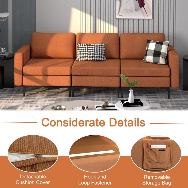 3-Seat Sectional Sofa Couch with Armrest Magazine Pocket and Metal Leg by DirectDeals