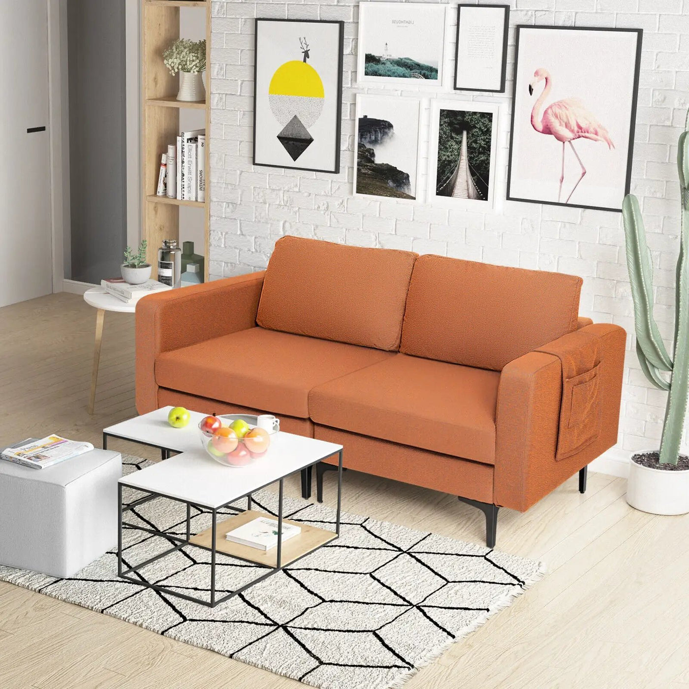 Modern Loveseat Sofa Couch with Side Storage Pocket and Sponged Padded Seat Cushions by DirectDeals