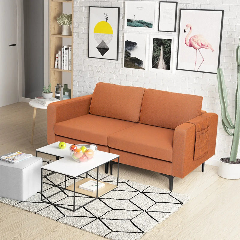 Modern Loveseat Sofa Couch with Side Storage Pocket and Sponged Padded Seat Cushions by DirectDeals