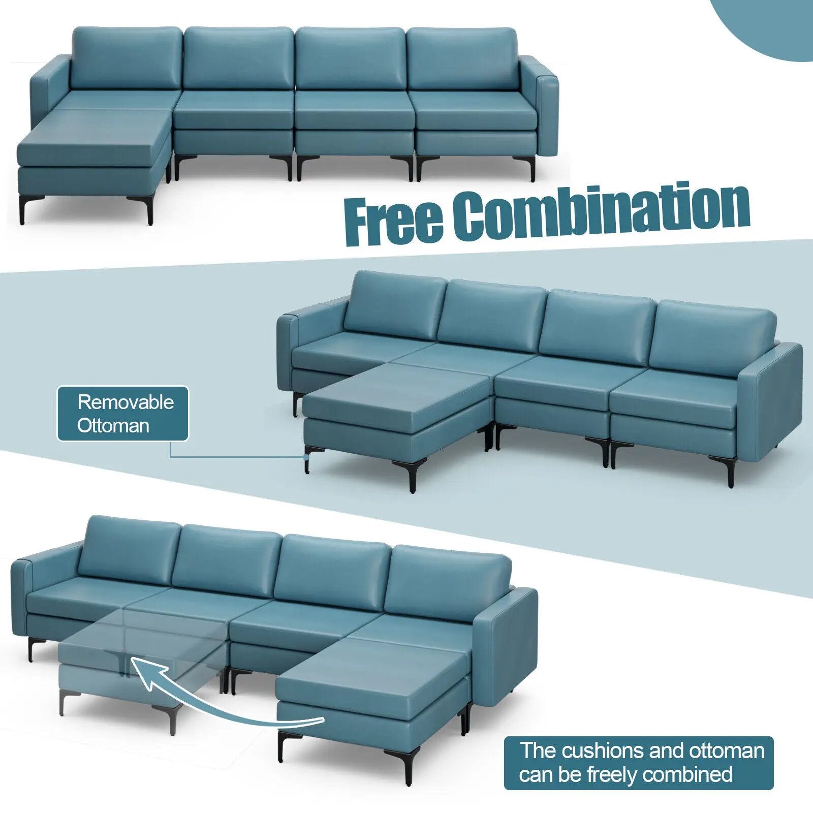 Modular L-shaped Sectional Sofa with Reversible Ottoman and 2 USB Ports by DirectDeals