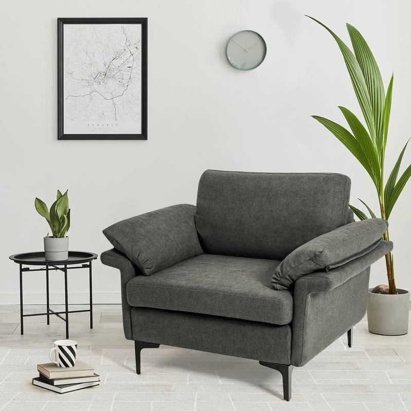 Modern Fabric Accent Armchair with Original Distributed Spring and Armrest Cushions by DirectDeals